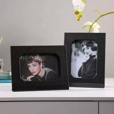 Bucaqi modern light luxury woven leather photo frame model room bedroom desktop home decorations ornaments