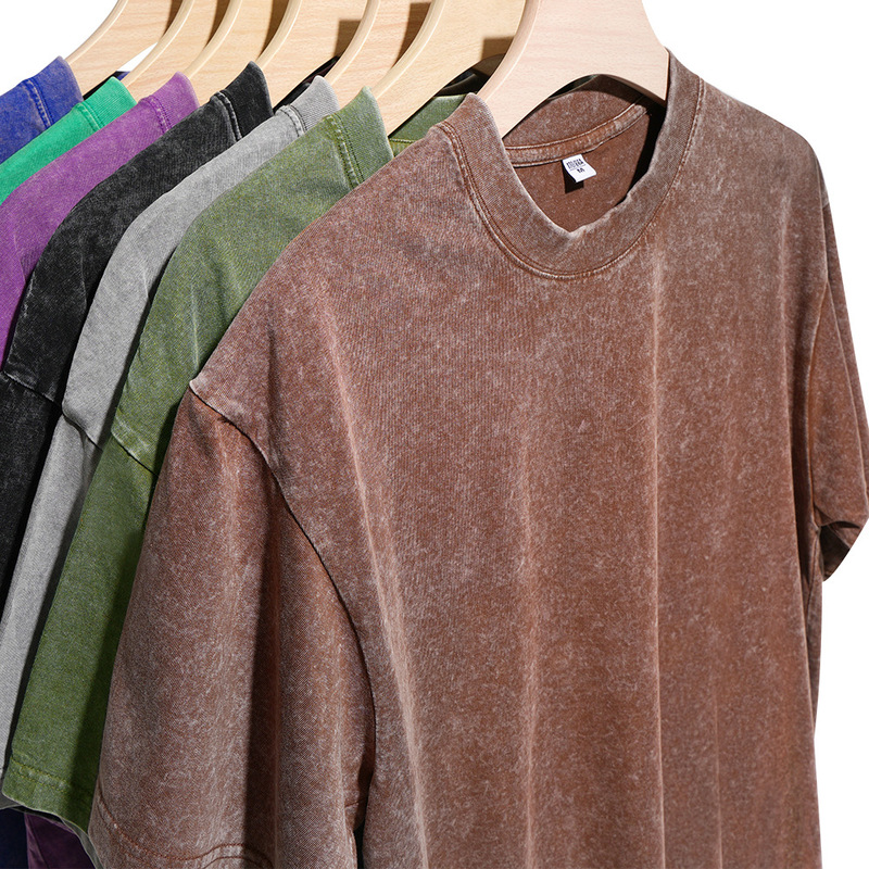 230g Unisex T-Shirt, Acid-Washed, Distressed, Vintage Washed, Loose Fit, Short-Sleeve, Pure Cotton, Drop Shoulder, European Size