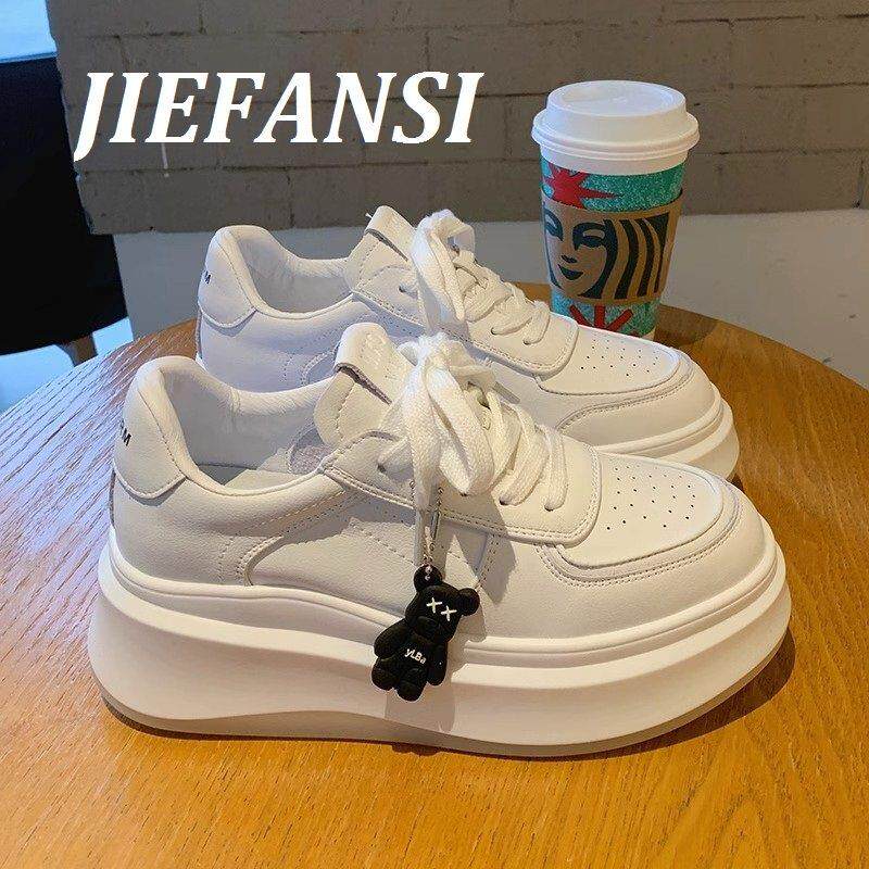 JIEFANSI Hong Kong 2023 Fall new thick bottom small white shoes women 100 hitch genuine leather breathable casual sports board shoes-Taobao