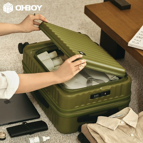 ohboy侧开盖行李箱女可扩展多功能20寸拉杆旅行箱登机密码皮箱男