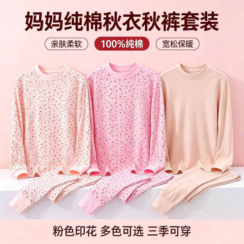 Mom's Traditional Pure Cotton Autumn Clothing Set for Middle-Aged and Elderly, High-Neck Cotton Thermal Wear, Large Size, Loose-Fitting, Warm Underwear Set Mom's Traditional Pure Cotton Autumn Clothing Set for Middle-Aged and Elderly, High-Neck Cotton Thermal Wear, Large Size, Loose-Fitting, Warm Underwear Set