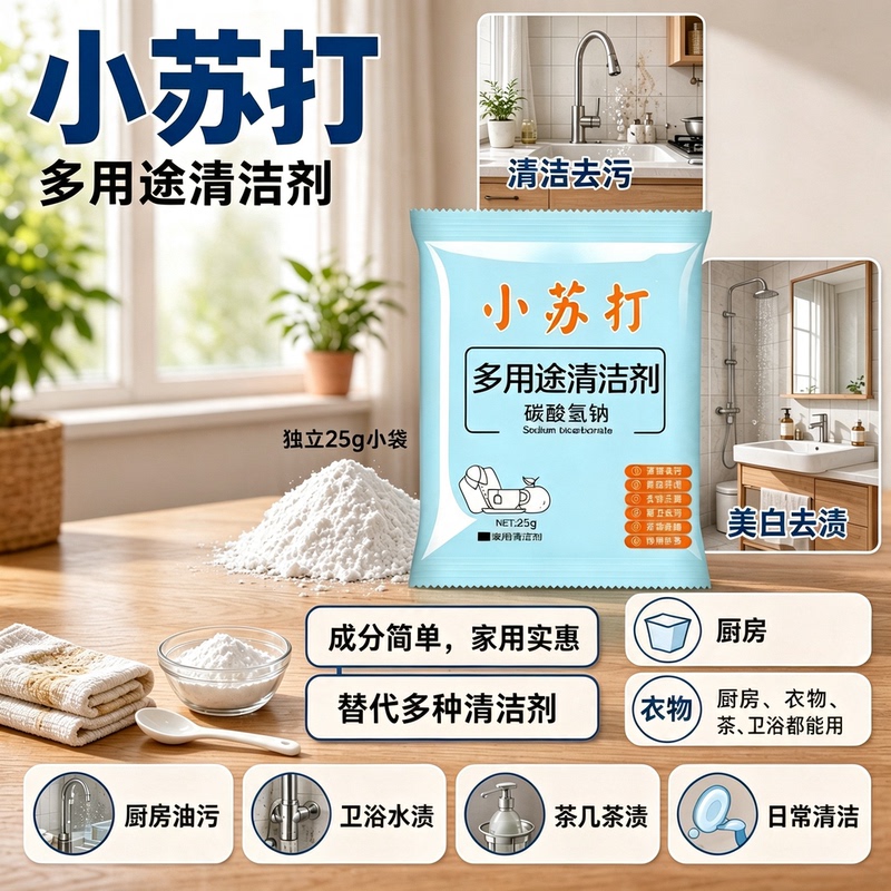 Multi-Purpose Baking Soda Cleaner, One Pack at a Time, for Cleaning Yellowed Clothes, Removing Tea Stains and Limescale, Affordable Household Cleaning Multi-Purpose Baking Soda Cleaner, One Pack at a Time, for Cleaning Yellowed Clothes, Removing Tea Stains and Limescale, Affordable Household Cleaning