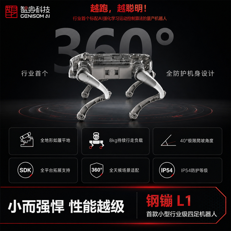 Steel Coin L1 Four-Legged All-Terrain Intelligent Security Inspection Bionic Robot Dog for Education, Research, Exploration, Search and Rescue, and Secondary Development Steel Coin L1 Four-Legged All-Terrain Intelligent Security Inspection Bionic Robot Dog for Education, Research, Exploration, Search and Rescue, and Secondary Development