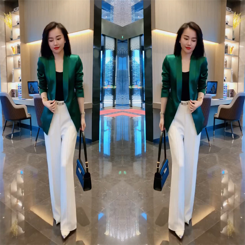 Trendy Internet-Famous Women's Blazer 2023 Autumn New Korean Style Lapel Versatile Acetate Business Suit Small Blazer