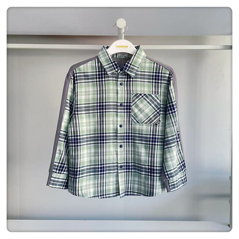Balabala Autumn Boys' Fashion Plaid Patchwork Shirt Versatile Soft 202326102108