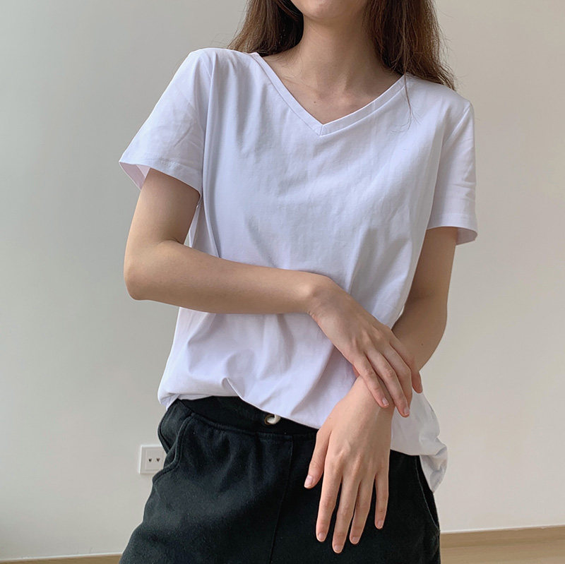 Pure cotton thin women's new white short-sleeved t-shirt summer women's v-neck sweet cool 2022 new trendy loose thin top