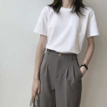 Solid color white short-sleeved t-shirt womens front shoulder loose thin half-sleeved 2022 new ins short top womens summer style