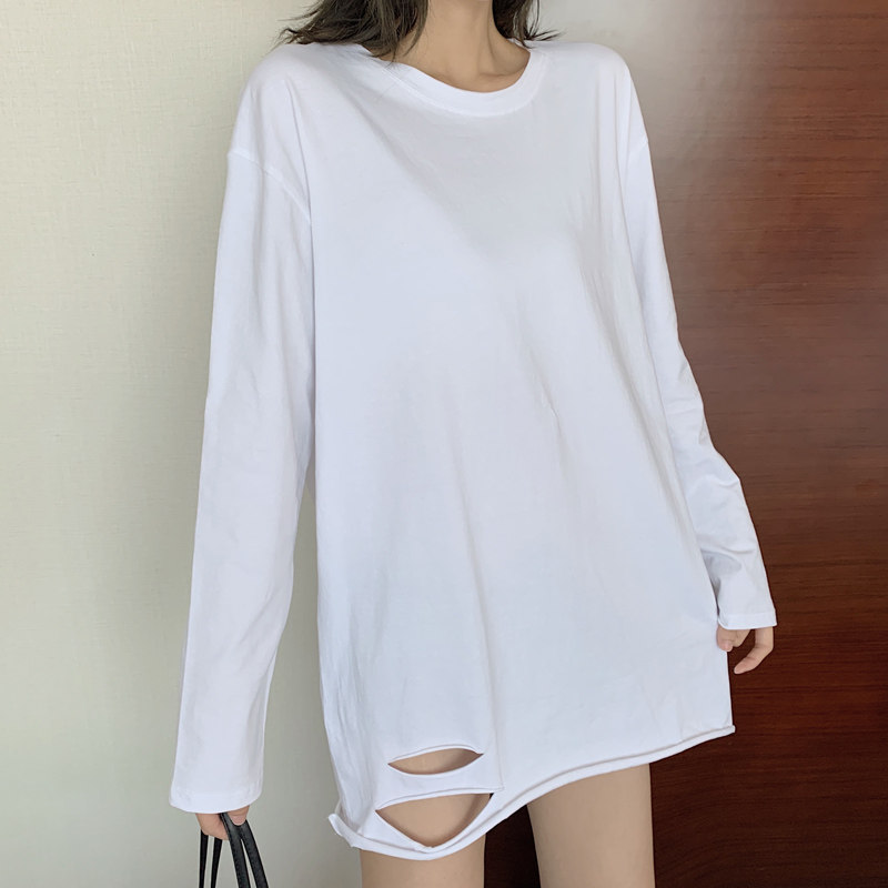 White bottoming shirt women's clothing 2022 new long-sleeved t-shirt women ins mid-length pure cotton loose inner top women