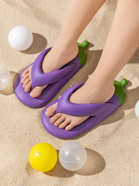 Kids Slippers Eggplant Flip-Flops Non Slip Children's Thick Sole Children's Flip-Flops Beach Outdoor Slippers Women's