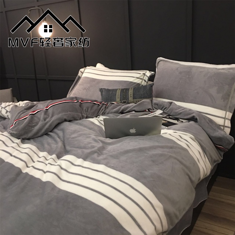 MVF warm winter warm and thicker four - piece sets of Han edition simple tb striped plate baby on anti - static bed