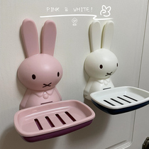 Cartoon cute big head rabbit soap box free punching bathroom kitchen paste soap box suction cup wall hanging storage