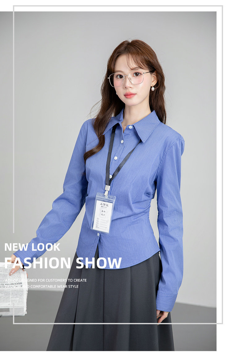 French Retro Style Blue Long-Sleeved Shirt for Women 2026 Autumn New Design Professional Slim-Fit Waist-Cinching Top — تصویر 1