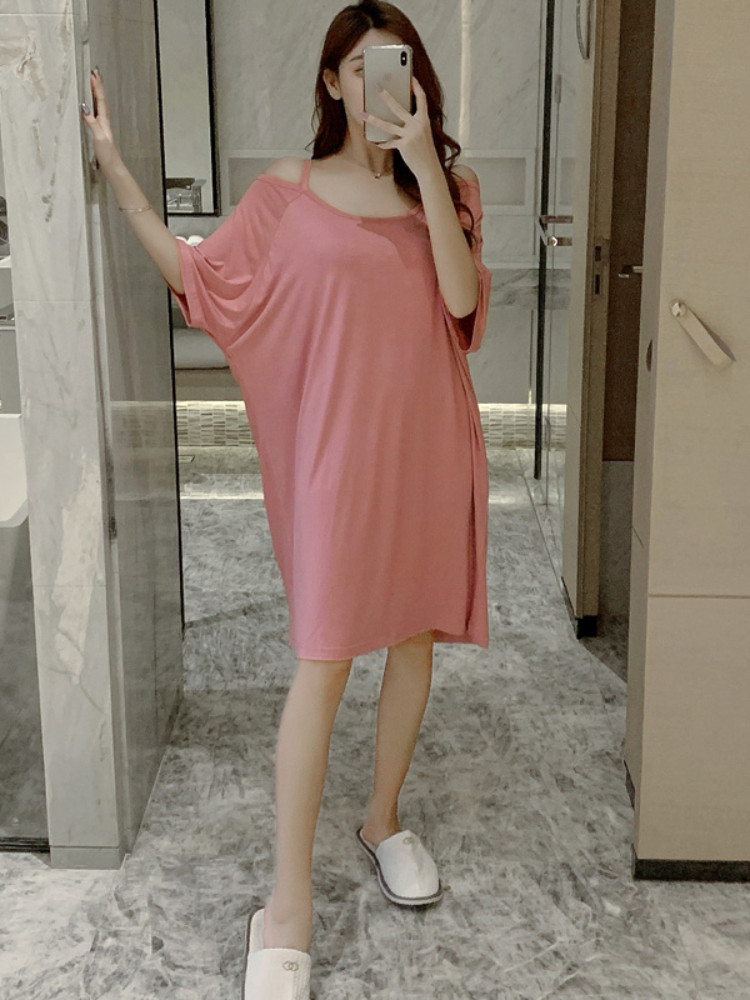 Summer sexy night dress women's Korean version of short-sleeved modal thin simple large size loose spring and autumn pajamas women's home clothes
