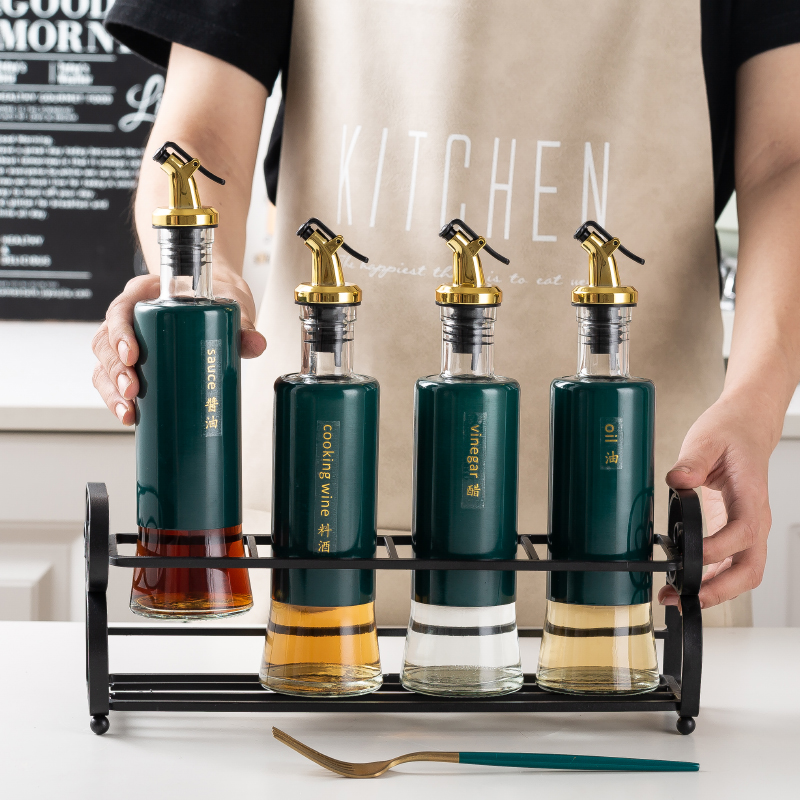 Cherry Blossom Qi Seasoned Bottle Glass Kitchen Seasoning oil salt sauce Vinegar Complete Household Seasonings Bottle Jar Combined Suit