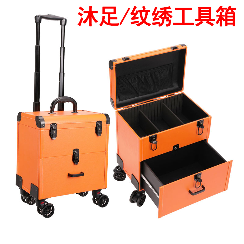 Double-Layer Rolling Suitcase with Silent Universal Wheels for Beauty Technicians, Including Tattoo, Eyelash Extension, Medical Beauty, Foot Massage, and Ear Cleaning Services