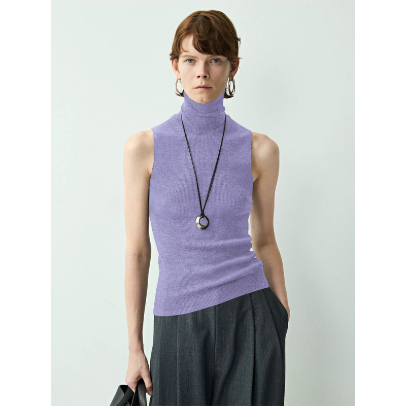 French-Style Purple Turtleneck Knitted Vest for Women, Spring and Summer Inner Wear, Slim-Fit Sleeveless Base Layer, Taro Purple Camisole Top for Outer Wear French-Style Purple Turtleneck Knitted Vest for Women, Spring and Summer Inner Wear, Slim-Fit Sleeveless Base Layer, Taro Purple Camisole Top for Outer Wear