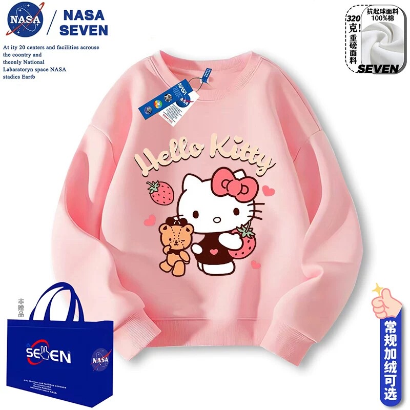 Hellokitty Sweatshirt Girls Autumn and Winter 2025 New Pure Cotton Long-Sleeved Kidsren's Girl Tops Cartoon Kt Cat