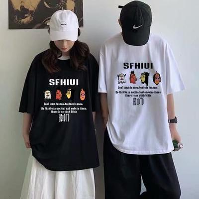 新款韩版潮流情侣短袖T恤黑白色圆领BF中