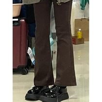 Small man coffee color jeans womens autumn and winter American retro trimming high waist micro trousers hot girl horseshoe flared pants