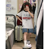 Blue denim shorts womens small summer loose and thin wide-leg five-point pants retro high-waisted straight-leg pants