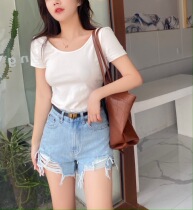 Dumplings 1.5 meters small hole high waist high spring and summer Korean version of thin burr jeans thin hot pants shorts women