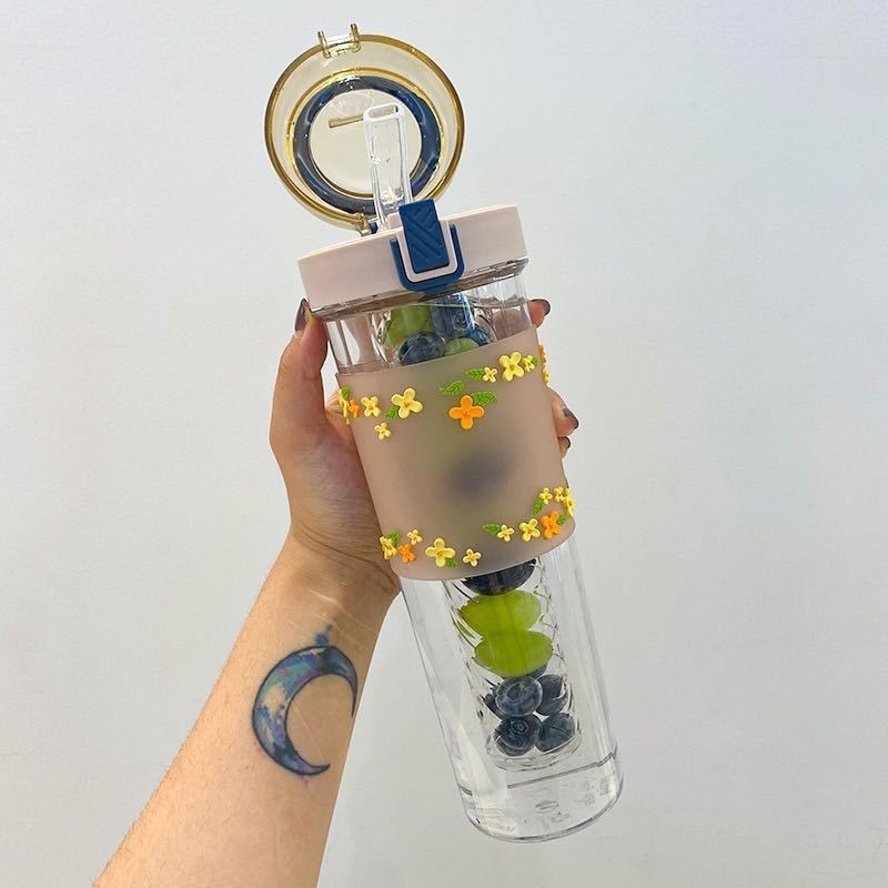 Water glass 2021 net red explosive section female student Jane about plastic cup with straw large capacity portable fitness anti-fall mug