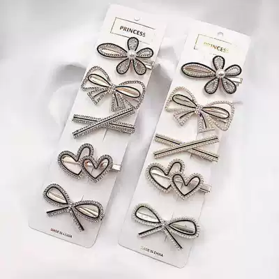 Hairclip female student Korean version of net red rhinestone side clip bangster clip Pearl bow hairpin headwear