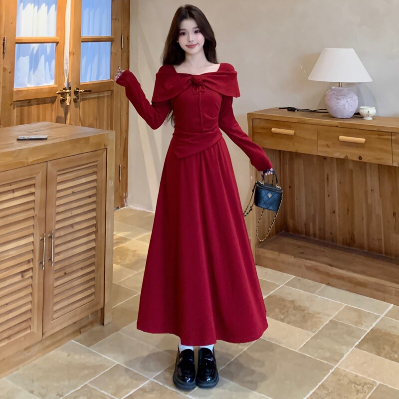 French-Style Autumn and Winter Long-Sleeved Wedding Toast Dress, Engagement Red Dress, Plus Size, High-End Dress for Women French-Style Autumn and Winter Long-Sleeved Wedding Toast Dress, Engagement Red Dress, Plus Size, High-End Dress for Women