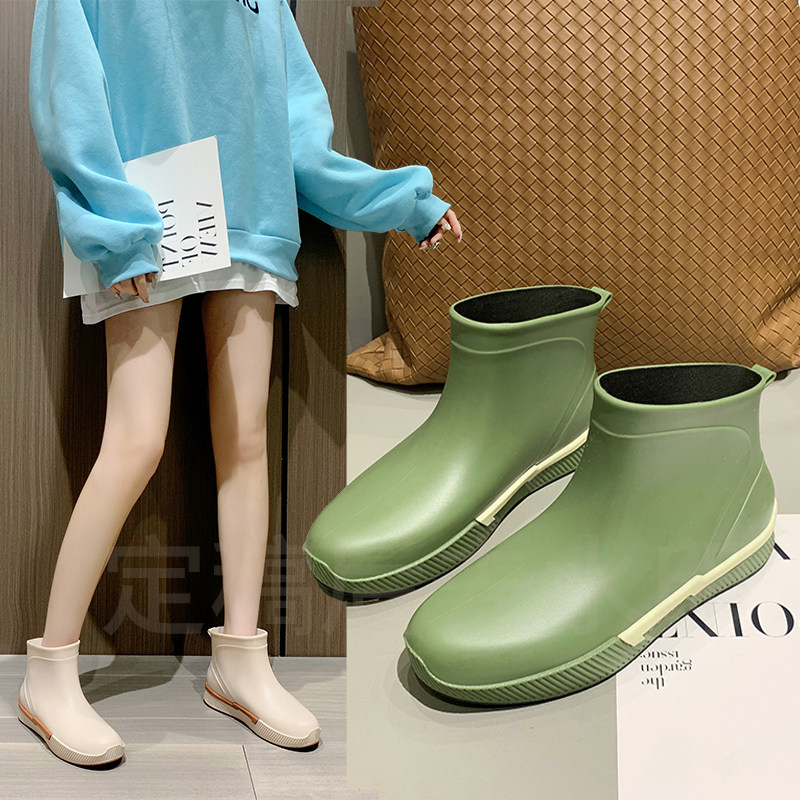 Avocado green water shoes, rain boots, rain boots, women's short tube, low top, waterproof fashion, outer wear, adult non-slip short boots, women