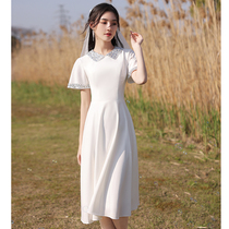 White evening dress womens 2022 new summer temperament slimming party medium and long banquet small dress women