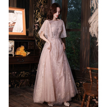 Pink evening dress skirt female 2022 new banquet temperament high-end engagement light luxury niche high-end host long section