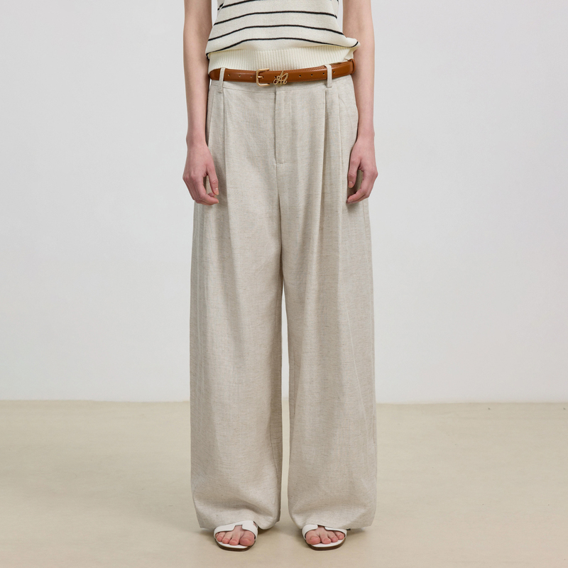 Azmi High-End Retro Vintage Khaki Casual Pants for Women, New Summer Style, Loose Fit, Slimming Straight-Leg Wide-Leg Pants