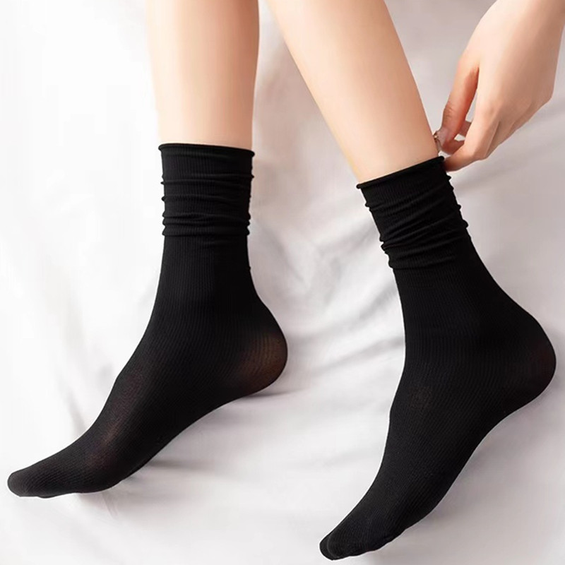 (3 pairs) ice stockings female spring and summer pile stockings in pure black medium - coloured jk socks in stockings