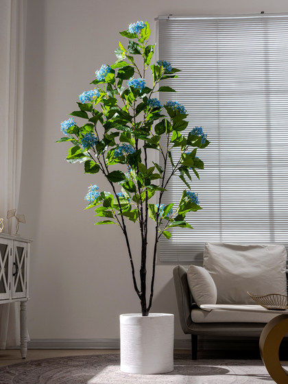 Simulated Plant Hydrangea Plastic Fake Tree High-End Indoor Living Room Home Floor-Standing Potted Plant Landscaping Bionic Green Plant Ornament