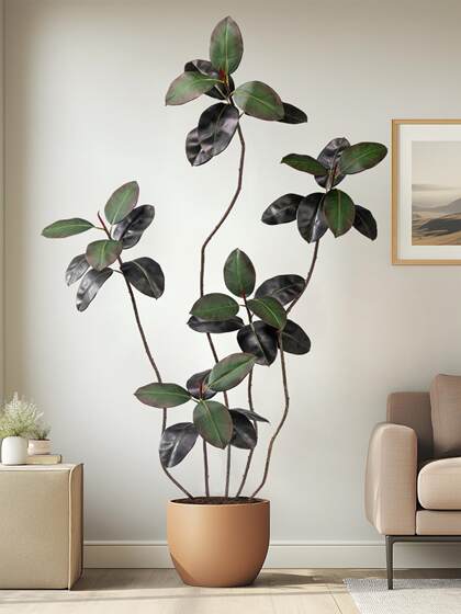 Large Artificial Plant Black Rubber Tree Indoor Fake Green Plant Potted Landscape Bionic Home Floor Decoration