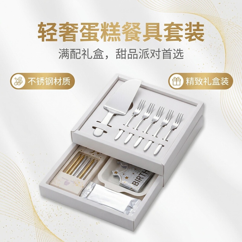 Cake Cutlery Stainless Steel Tableware Luxury Complete Gift Box High-End Tableware Set Knife Fork Spoon Hat Cake Set