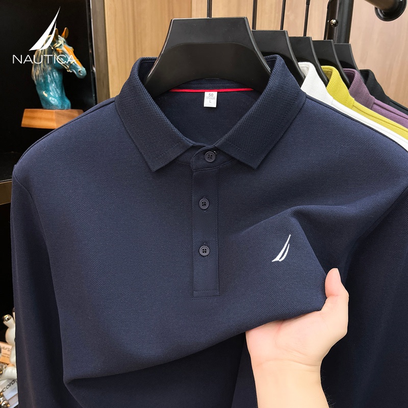 Nautica Long-Sleeved T-Shirt Men's Pure Cotton Polo Shirt 2026 Autum Versatile Casual Lapel Bottoming Shirt