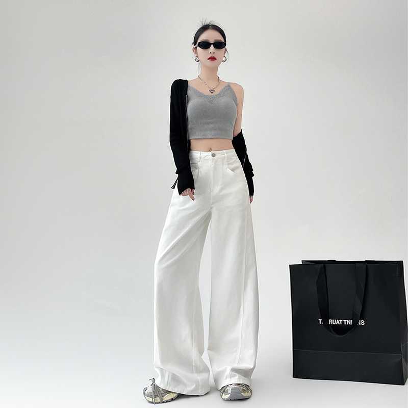 Rigelman White High-Waisted Wide-Leg Jeans for Women, Loose Fit, 2026 Summer New High-End Straight-Leg Pants, Thin Style