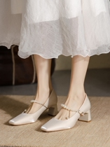 Italy ~ Raraente silk satin thick heel Mary Janes head single shoe woman high heel shoe main wedding wedding shoes