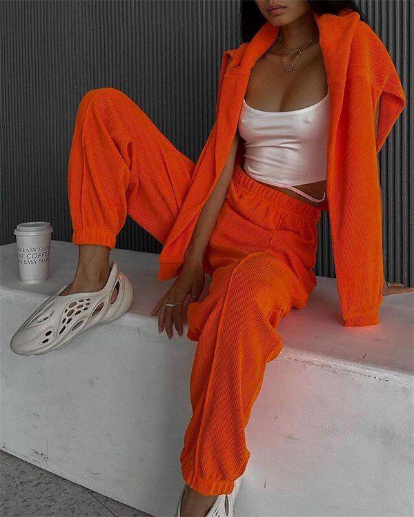 Стильные костюмы long fleece jacket beam feet pants suit women 2-p sportswear