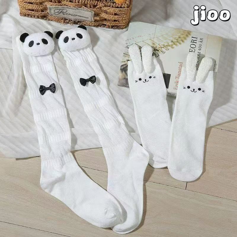 Summer Thin Long Socks for Women, Panda Plush Calf Socks, Sweat-Absorbent, Breathable, Cute Jk Bunny Ear Versatile Socks