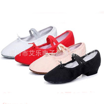 Female Shoes Children Shoes Indoor Flat Heel Dance Shoes Satin Canvas Female Teacher Dance Shoes Stage Performance Shoes