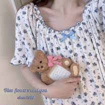 Cotton linen pyjamas female style pure cotton short sleeves dress sweet and broken flowers Advanced sensation Butterfly knot palace Breeze Ocean big code