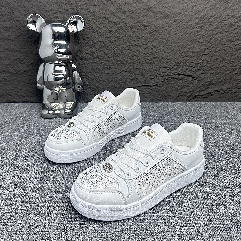 2026 New Men's Casual Versatile Sneakers, Fashionable Leather Surface with Rhinestones, Distressed Shoes, Couple Sneakers for Men and Women