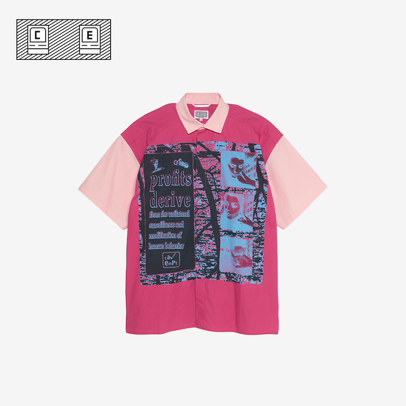 CAV EMPT face ink printing short-sleeved Hawaiian shirt stitching half-sleeve couple loose cardigan tide brand
