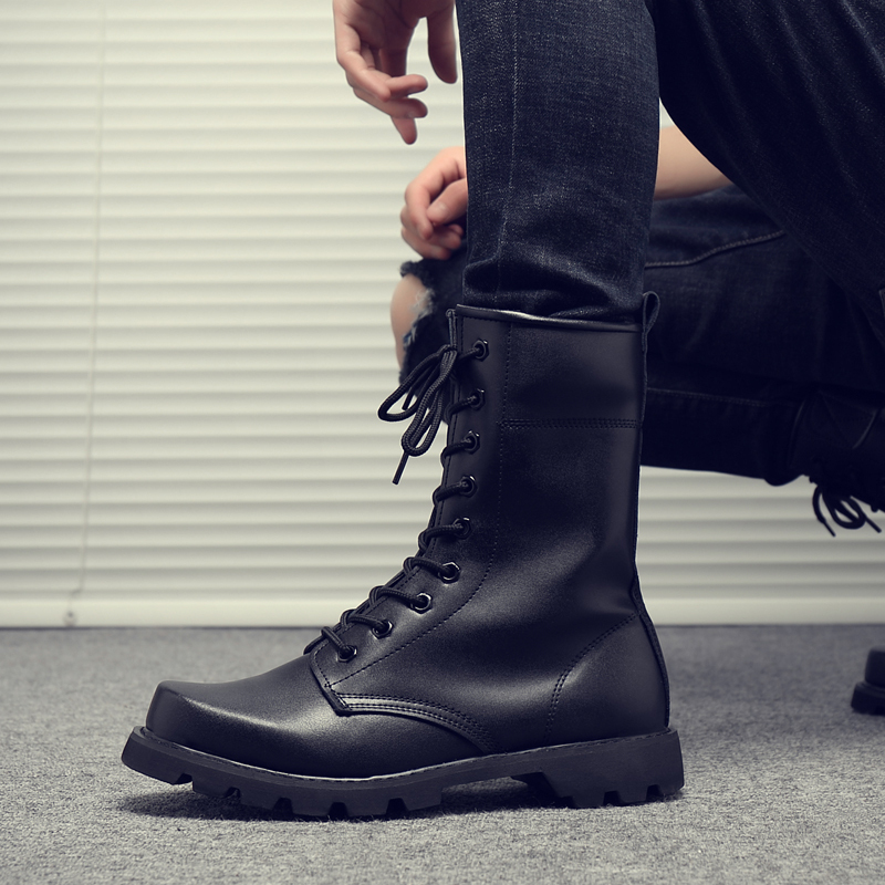 Authentic Outdoor Work Boots with Steel Toe and Steel Sole, Tactical Combat Boots, Security Training Boots, Large Size High-Top Military Boots