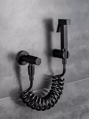 Longer angle valve women washing nozzle single hole high pressure powder room flushing water cleaning gun household all copper washing ass artifact Black