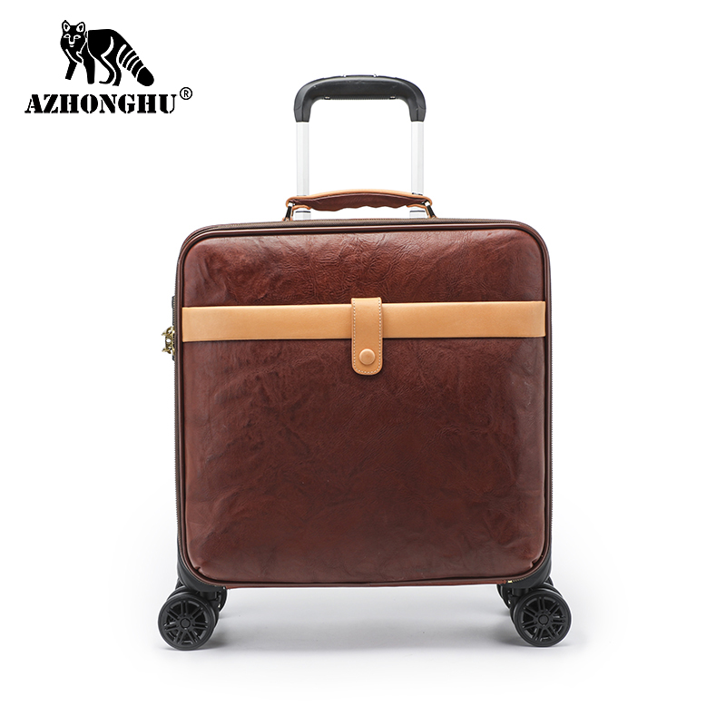 Genuine leather luggage men's top layer cowhide suitcase women's 16-inch silent universal wheel business boarding trolley case 20 inches