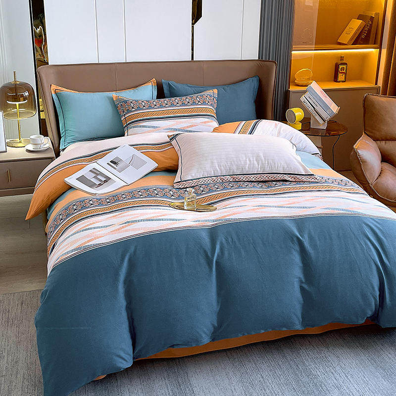 Plaid Stripe Cotton Pure Cotton Four-piece Set Light Luxury Simple Fashion Single Double Bed Sheet Quilt Cover Bedding