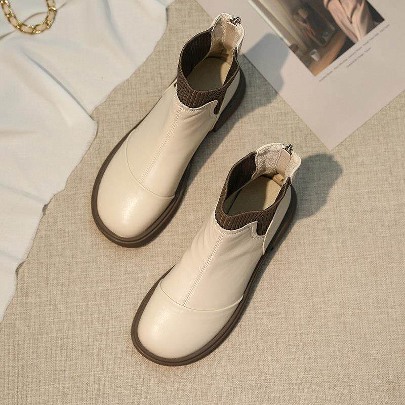 Thin skinny boots Women 2023 Fall new thick bottom Martin boots flat-bottomed Inn wind single boot genuine leather short boot-Taobao